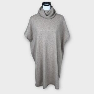 Eileen Fisher 100% Cashmere Turtleneck Long Poncho Relaxed Fit Small Beige